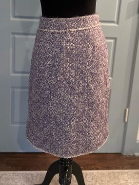 NWT Carolina Herrera Purple/ Cream Bouclé Pencil Skirt: Sz. 14